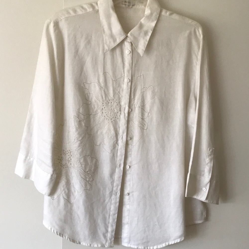 White linen blouse with embroidery detail